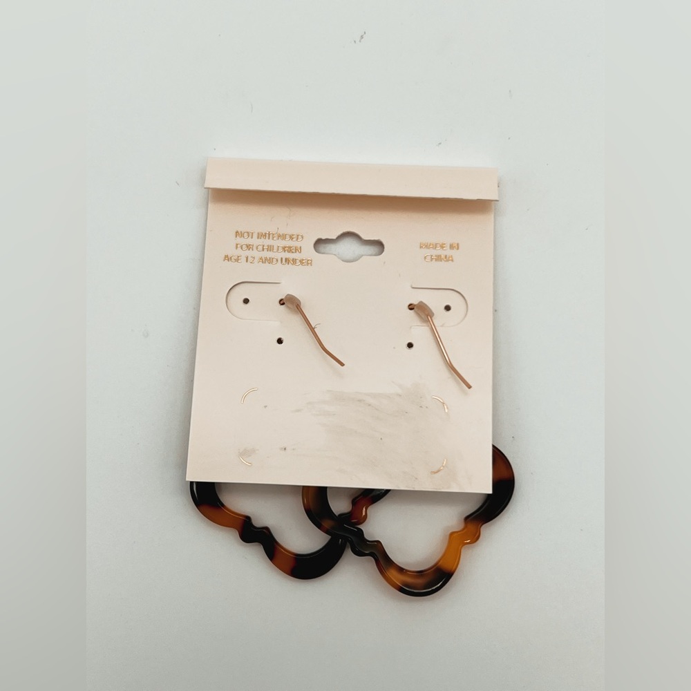 New Gold and Brown Marble Dangle Rounded Hoop Earrings Nickle Free - Picture 4 of 4